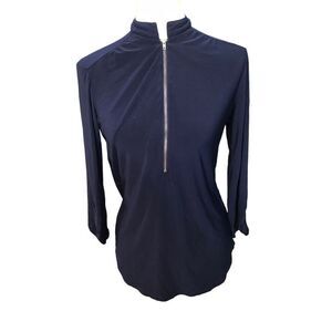PerSeption active wear navy blue quarter zip roll tab sleeve blouse